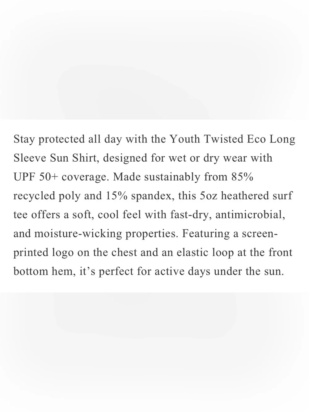 Vissla- YOUTH TWISTED ECO LS SUN SHIRT- Sz M, Slate Heather, NWT